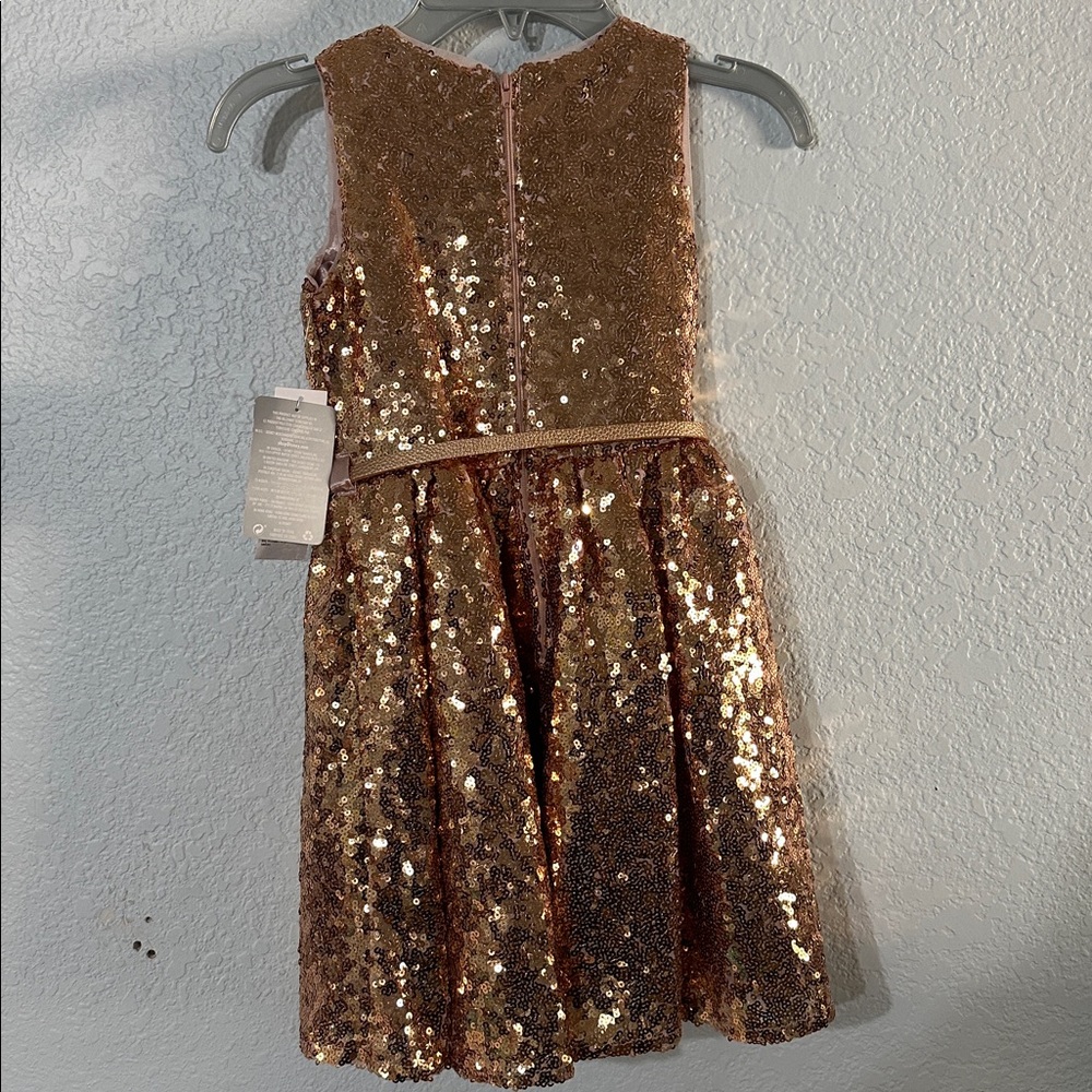 DISNEY Belle Sequin Gold Rose Gold Sleeveless Party A-Line Girl's Dress 5/6 NWT - Picture 6 of 6